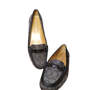 COACH Womens Black Olive Signature Logo Leather Monogram Loafers Size 10